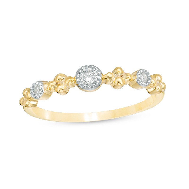 Main Image 1 of Previously Owned - 1/15 CT. T.W. Diamond Three Stone Beaded Band in 10K Gold