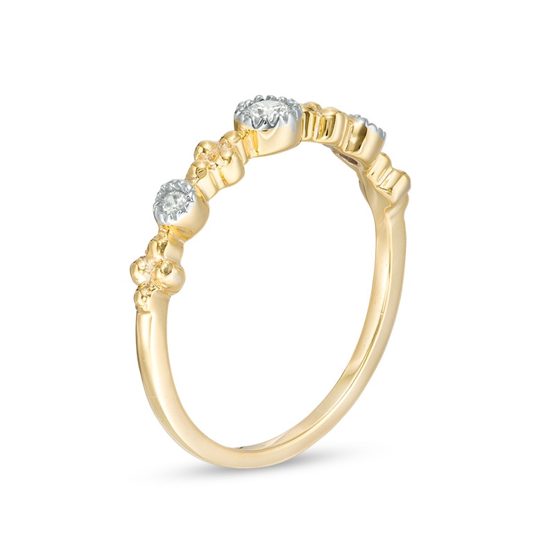 Main Image 2 of Previously Owned - 1/15 CT. T.W. Diamond Three Stone Beaded Band in 10K Gold