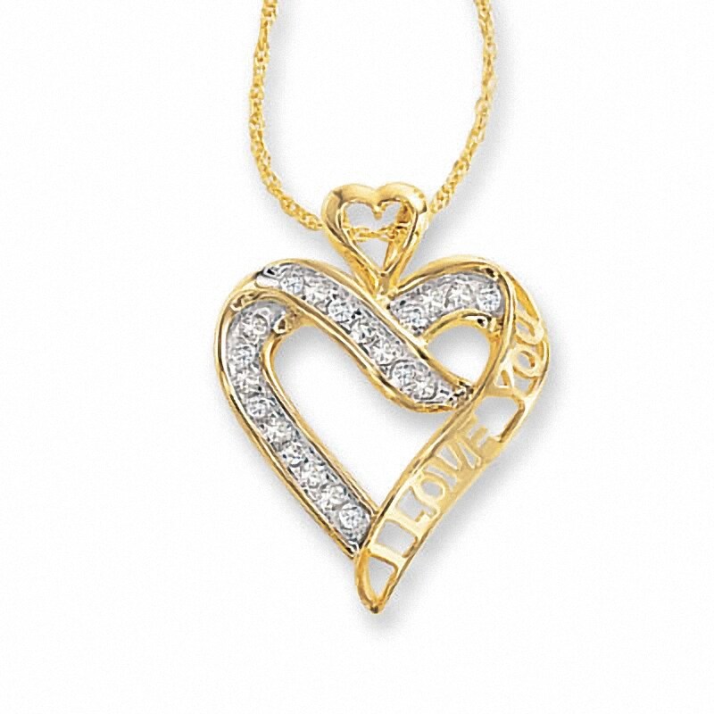 Main Image 1 of Previously Owned - 1/5 CT. T.W. Diamond &quot;I Love You&quot; Heart Pendant in 10K Gold