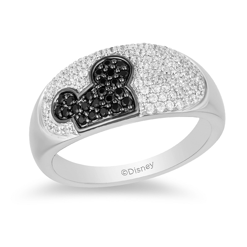 Main Image 1 of Previously Owned - Mickey Mouse & Minnie Mouse 1/2 CT. T.W. Black and White Diamond Ring in Black Sterling Silver