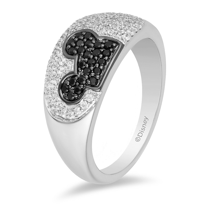 Main Image 2 of Previously Owned - Mickey Mouse & Minnie Mouse 1/2 CT. T.W. Black and White Diamond Ring in Black Sterling Silver
