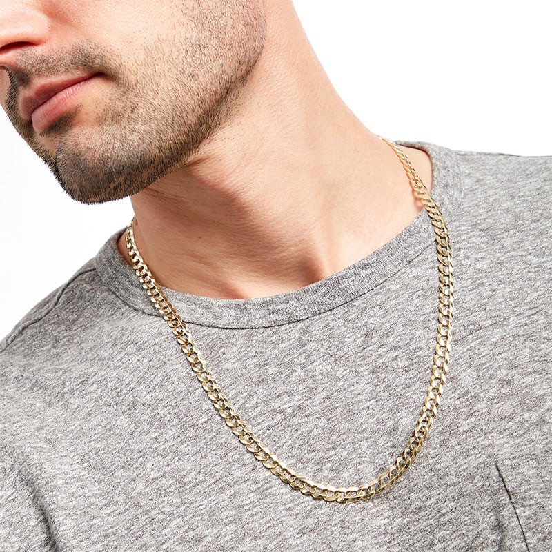 Main Image 2 of Previously Owned - Men's 7.0mm Concave Curb Chain Necklace in Solid 10K Gold - 22"