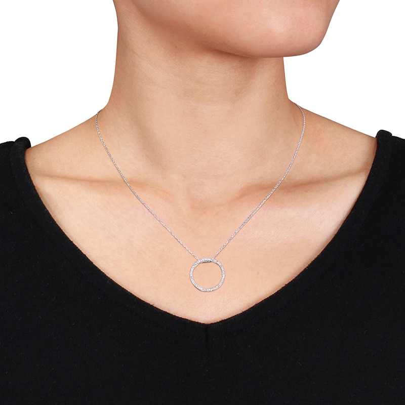 Main Image 2 of Previously Owned - 1/4 CT. T.W. Diamond Open Circle Pendant in 10K White Gold - 17"