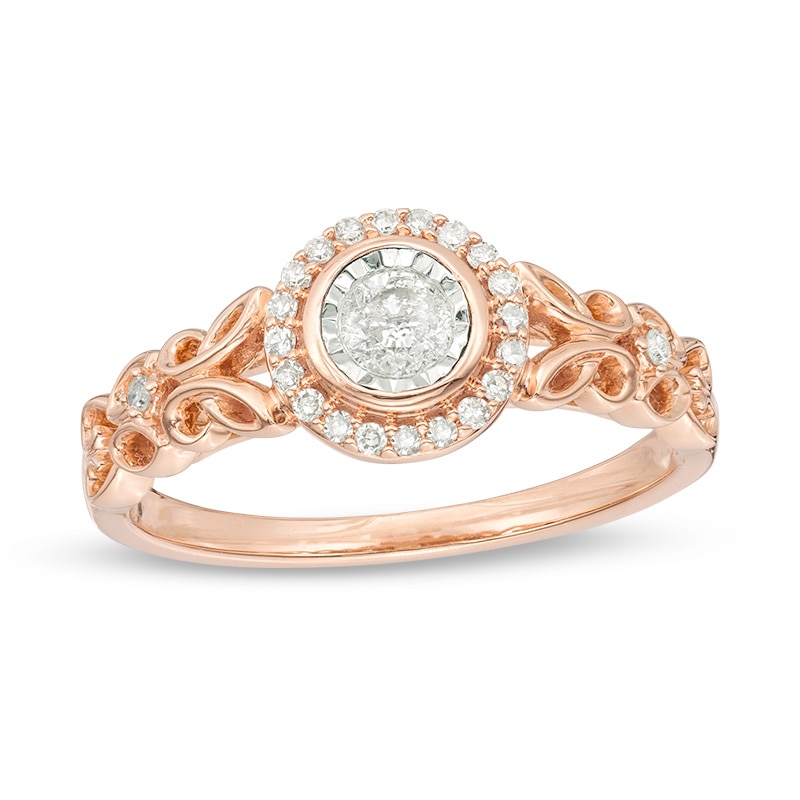 Main Image 1 of Previously Owned - 1/4 CT. T.W. Diamond Frame Butterfly Promise Ring in 10K Rose Gold