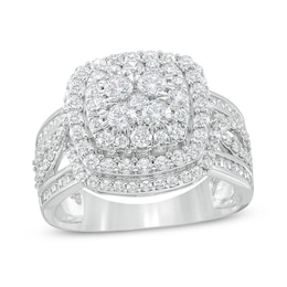 Previously Owned - 1-1/2 CT. T.W. Composite Diamond Double Cushion Frame Split Shank Ring in 10K White Gold