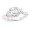 Thumbnail Image 1 of Previously Owned - 3/8 CT. T.W. Baguette and Round Diamond Cushion Frame Tri-Sides Ring in 10K Two-Tone Gold