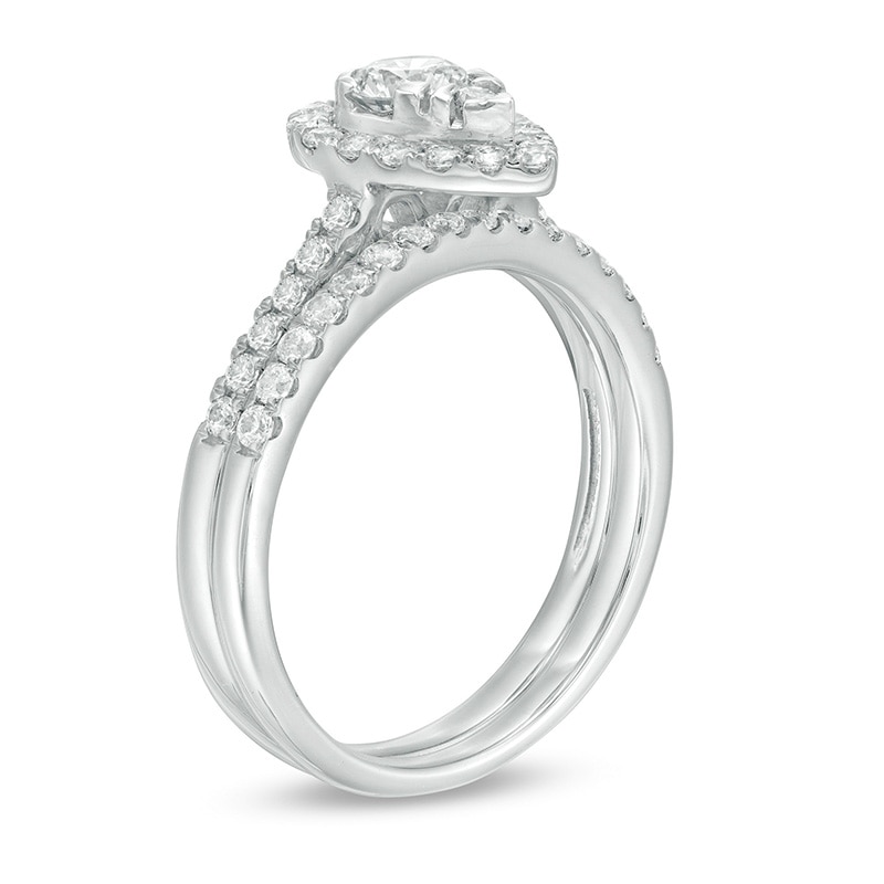 Main Image 3 of Previously Owned - 1 CT. T.W. Pear-Shaped Multi-Diamond Frame Bridal Set in 10K White Gold