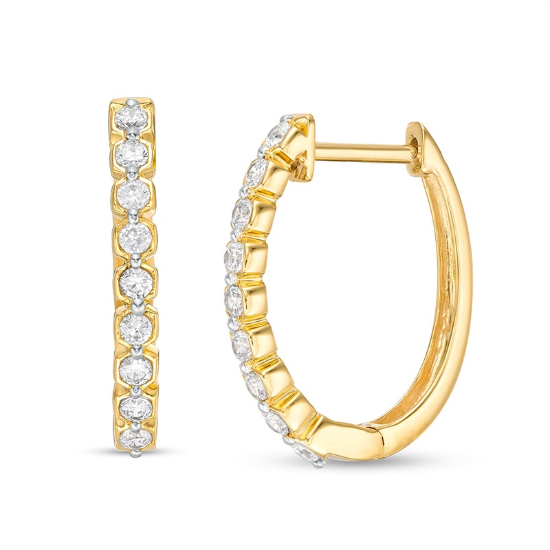Main Image 1 of Previously Owned - 3/8 CT. T.W. Diamond Hoop Earrings in 10K Gold