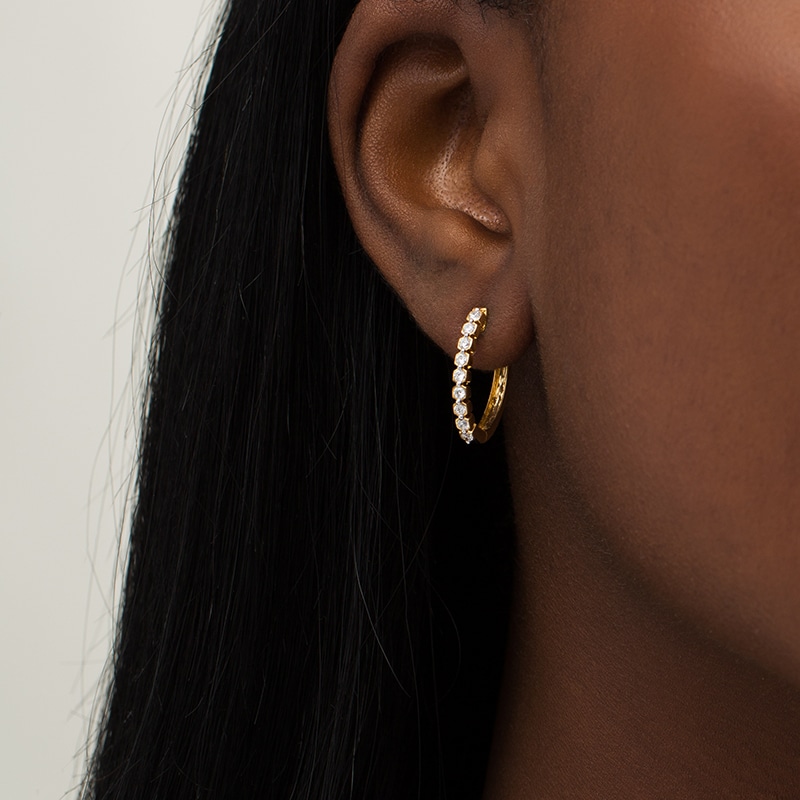 Main Image 2 of Previously Owned - 3/8 CT. T.W. Diamond Hoop Earrings in 10K Gold
