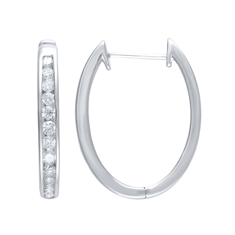 Main Image 1 of Previously Owned - 1/2 CT. T.W. Diamond Huggie Hoop Earrings in 10K White Gold