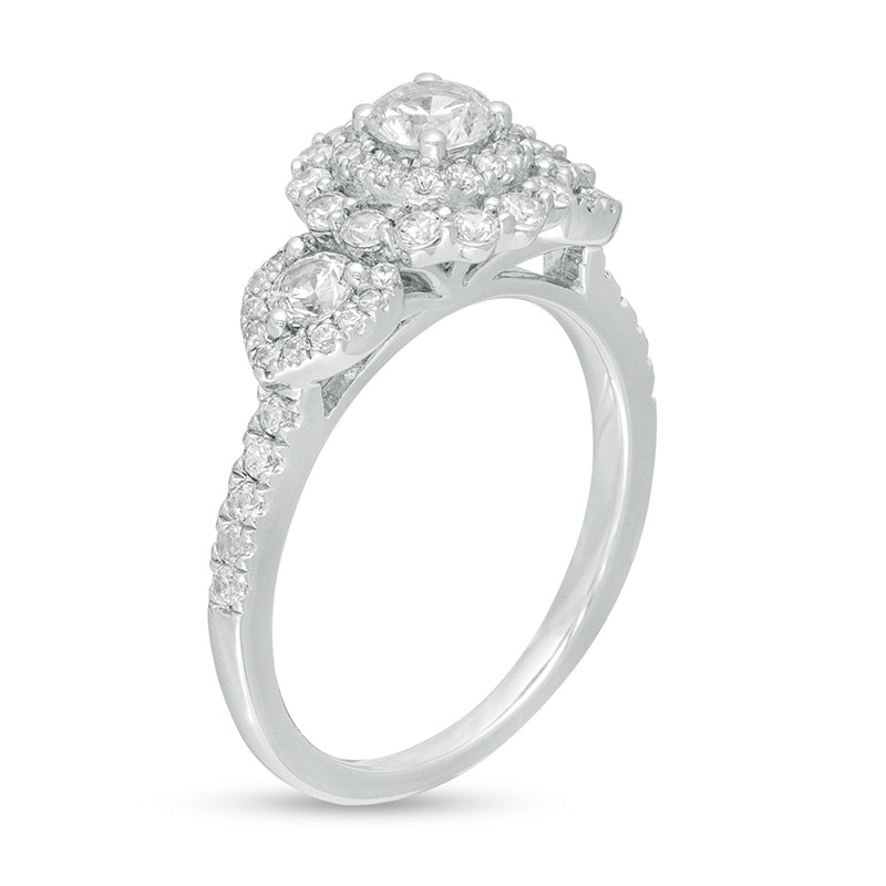 Main Image 3 of Previously Owned - 1-1/4 CT. T.W. Diamond Past Present Future® Double Frame Engagement Ring in 14K White Gold