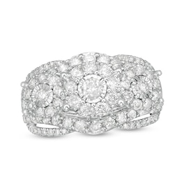Previously Owned - 2 CT. T.W. Diamond Frame Three Stone Split Shank Ring in 10K White Gold
