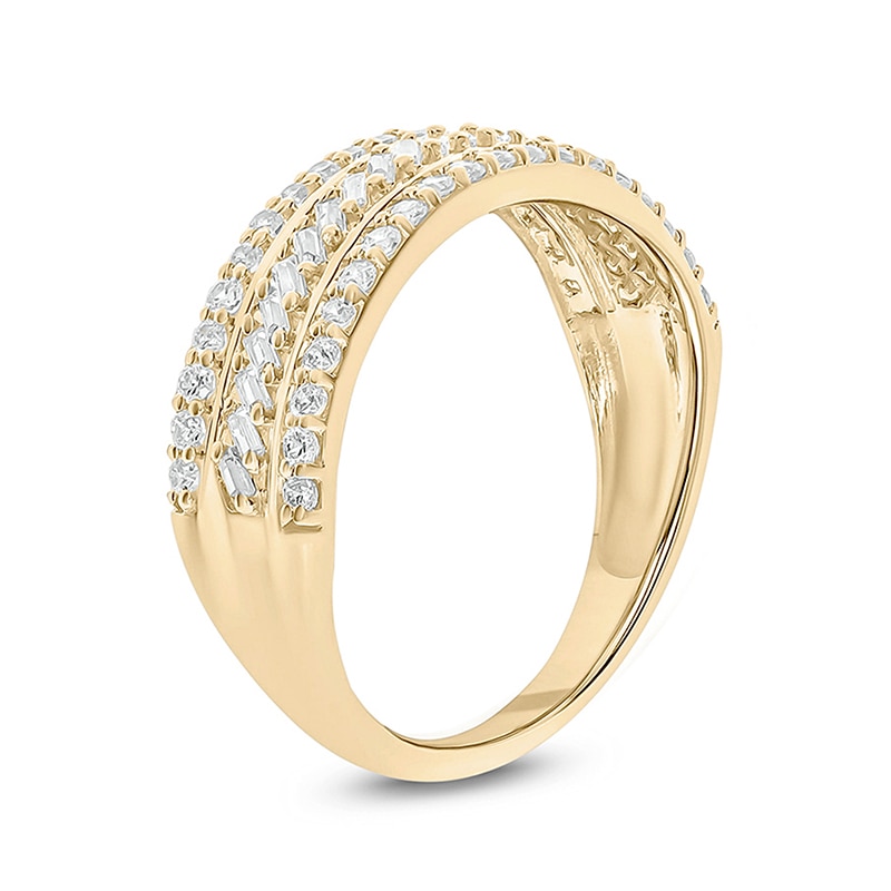 Main Image 2 of Previously Owned - 1/2 CT. T.W. Baguette and Round Diamond Slant Stripe Anniversary Band in 10K Gold