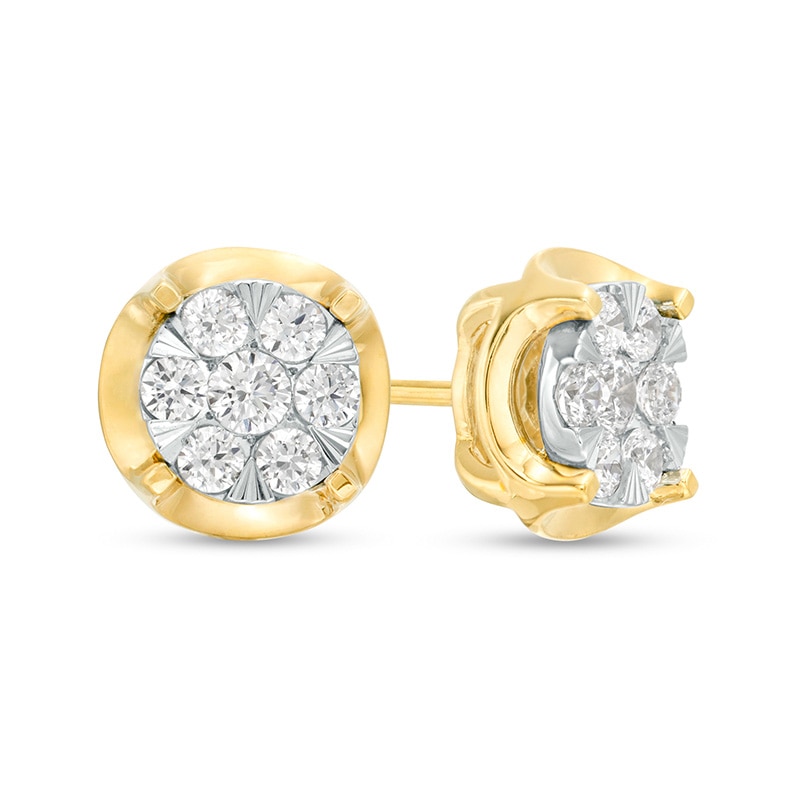 Previously Owned - 1/2 CT. T.W. Multi-Diamond Tulip Stud Earrings in 10K Two-Tone Gold