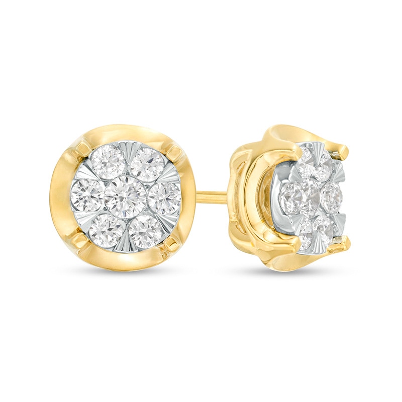 Main Image 1 of Previously Owned - 1/2 CT. T.W. Multi-Diamond Tulip Stud Earrings in 10K Two-Tone Gold