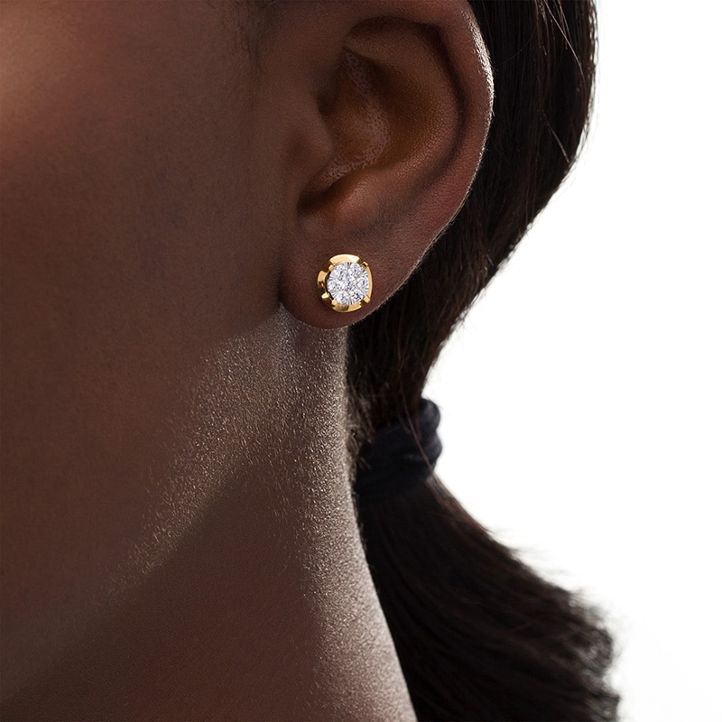 Main Image 2 of Previously Owned - 1/2 CT. T.W. Multi-Diamond Tulip Stud Earrings in 10K Two-Tone Gold
