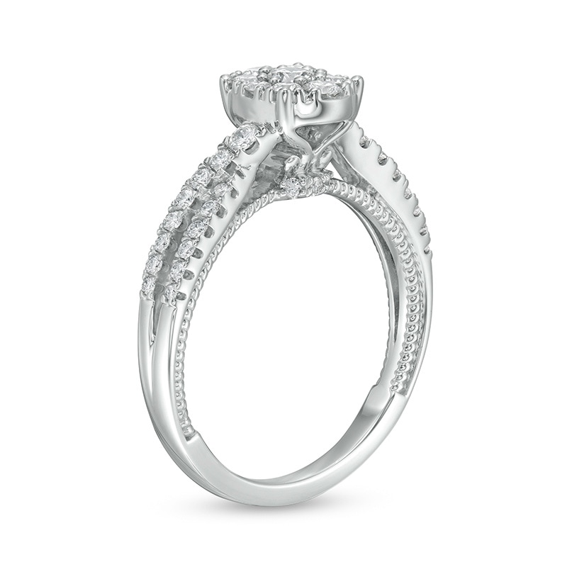 Main Image 3 of Previously Owned - 5/8 CT. T.W. Composite Oval Diamond Crossover Shank Engagement Ring in 14K White Gold