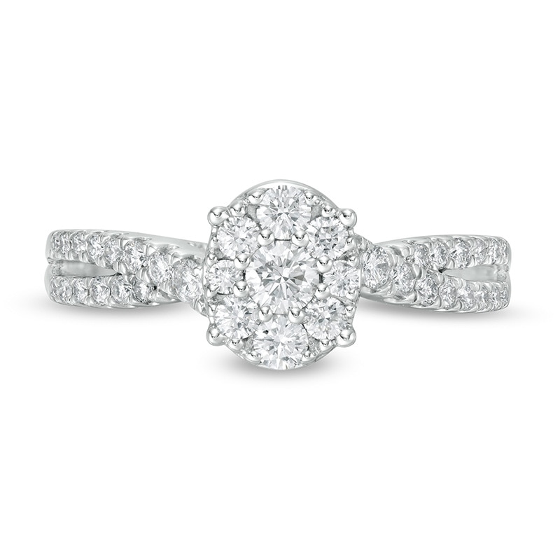 Main Image 4 of Previously Owned - 5/8 CT. T.W. Composite Oval Diamond Crossover Shank Engagement Ring in 14K White Gold