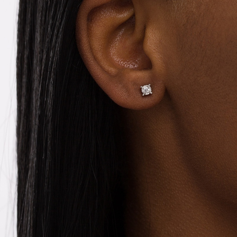 Main Image 2 of Previously Owned - 1/10 CT. T.W. Diamond Solitaire Stud Earrings in Sterling Silver (J/I3)