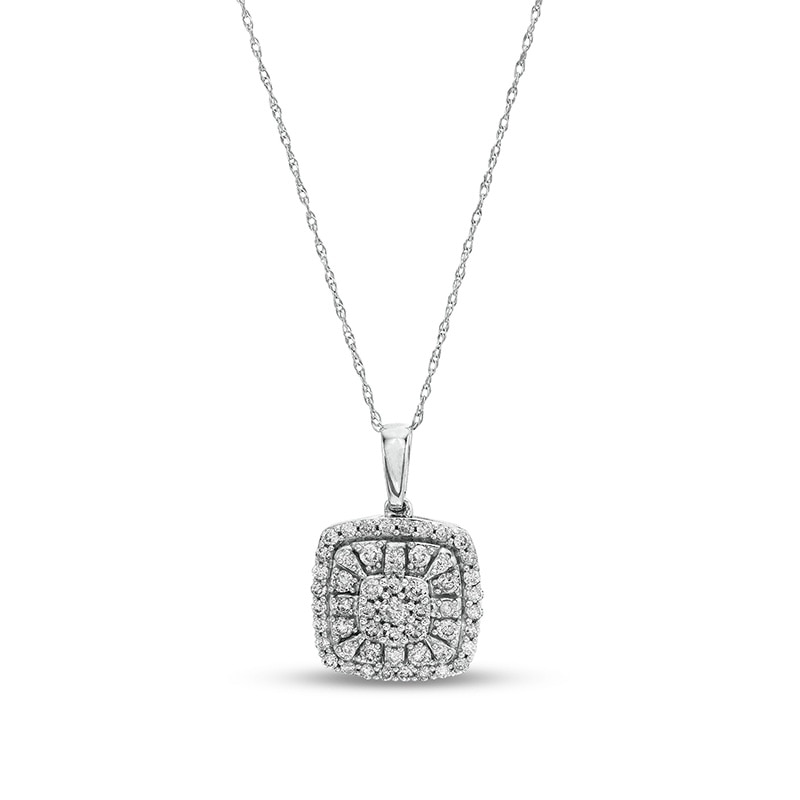 Main Image 1 of Previously Owned - 1/2 CT. T.W. Cushion-Shaped Multi-Diamond Frame Pendant in 10K White Gold