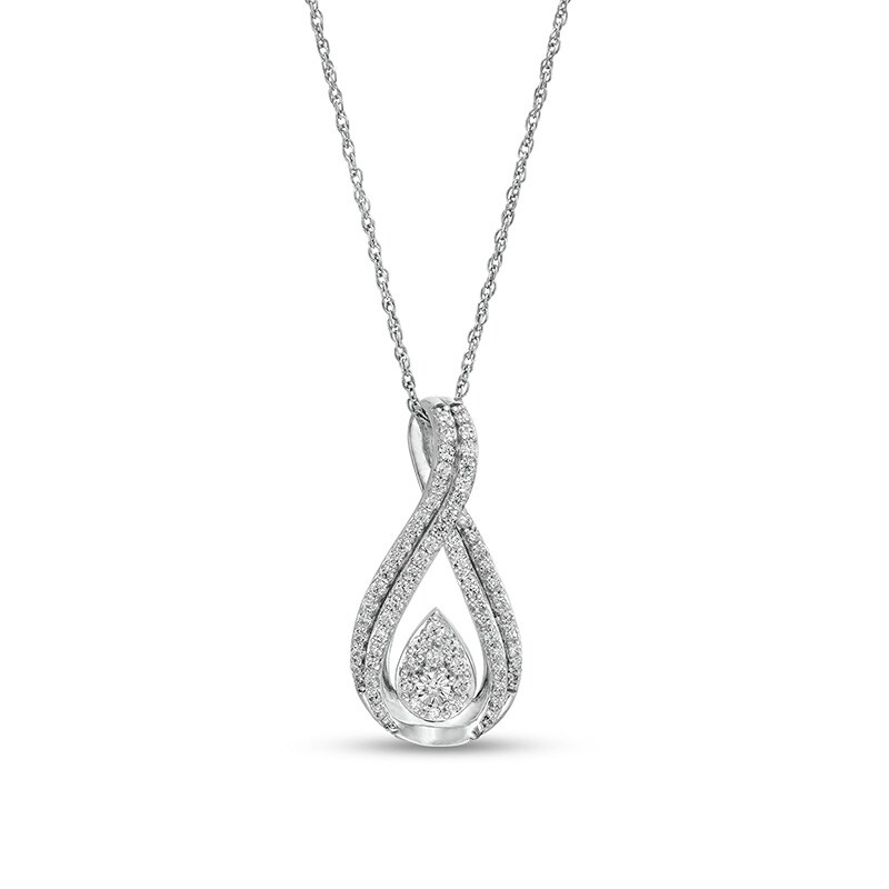 Main Image 1 of Previously Owned - 1/2 CT. T.W. Pear-Shaped Multi-Diamond Double Row Pendant in 10K White Gold