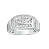 Thumbnail Image 1 of Previously Owned - Men's 3/4 CT. T.W. Diamond Triple Row Rectangle-Top Collar Ring in 10K White Gold