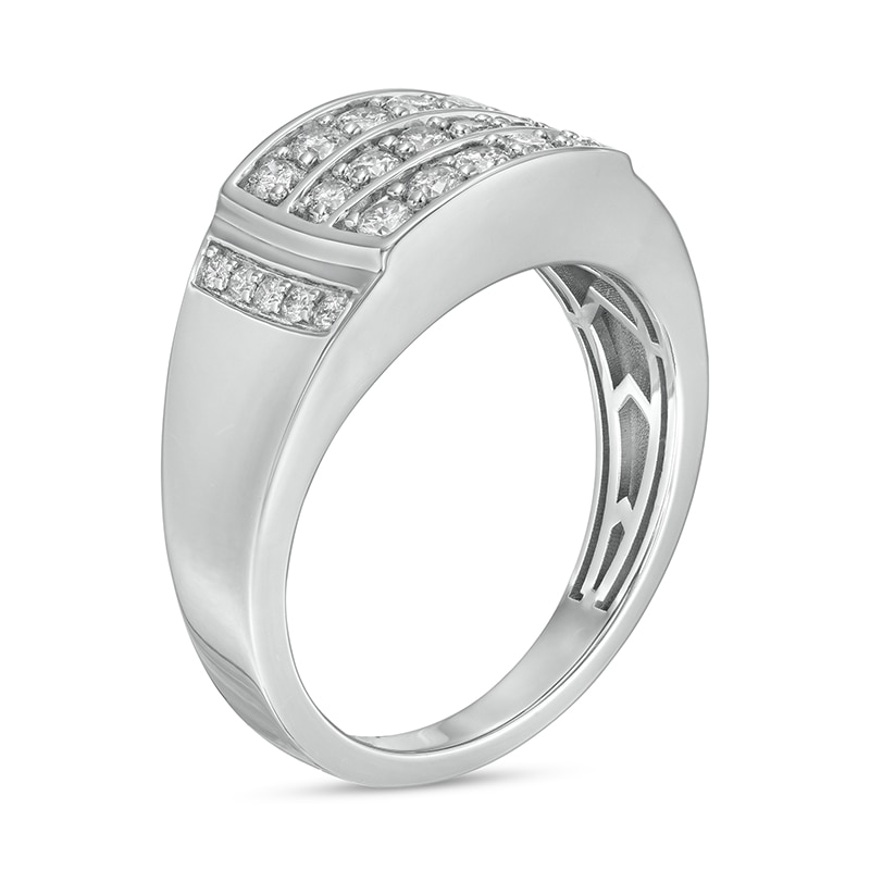 Main Image 3 of Previously Owned - Men's 3/4 CT. T.W. Diamond Triple Row Rectangle-Top Collar Ring in 10K White Gold