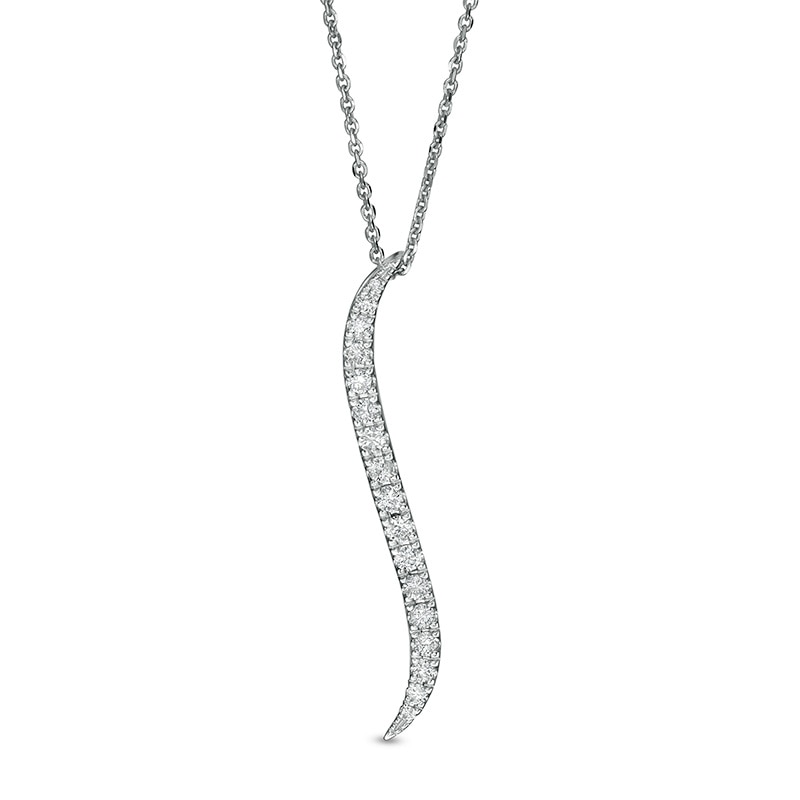 Main Image 1 of Previously Owned - Serena Williams jewelry  1/4 CT. T.W. Diamond Graduated Curved Drop Pendant in 10K White Gold