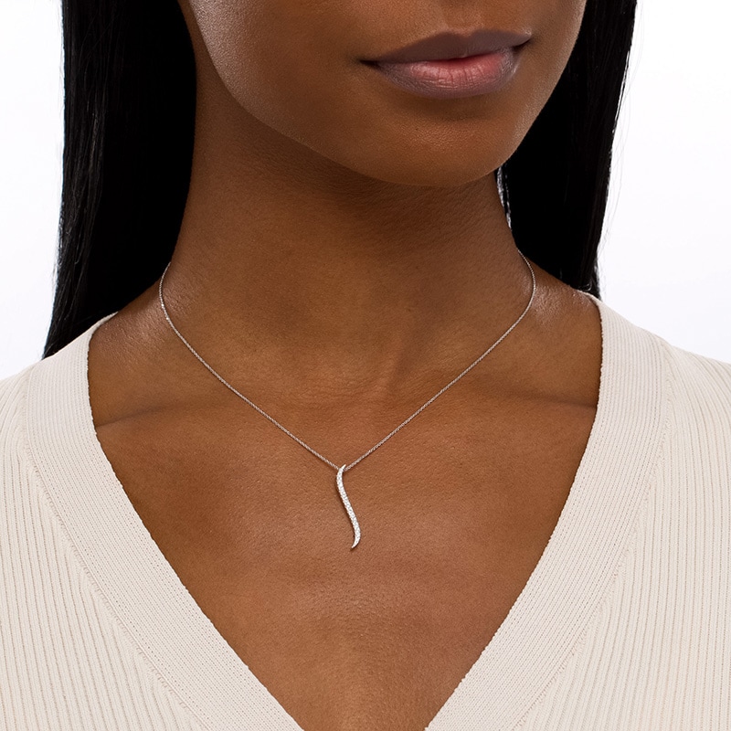 Main Image 2 of Previously Owned - Serena Williams jewelry  1/4 CT. T.W. Diamond Graduated Curved Drop Pendant in 10K White Gold