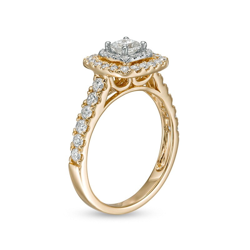 Main Image 3 of Previously Owned - 1 CT. T.W. Princess-Cut Diamond Double Frame Engagement Ring in 14K Gold (I/I2)