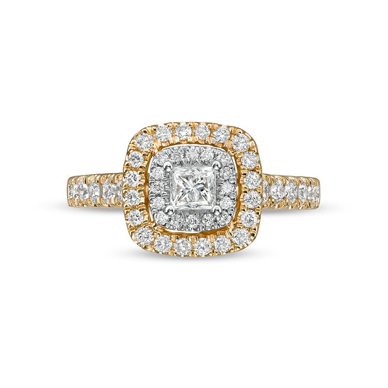 Main Image 4 of Previously Owned - 1 CT. T.W. Princess-Cut Diamond Double Frame Engagement Ring in 14K Gold (I/I2)
