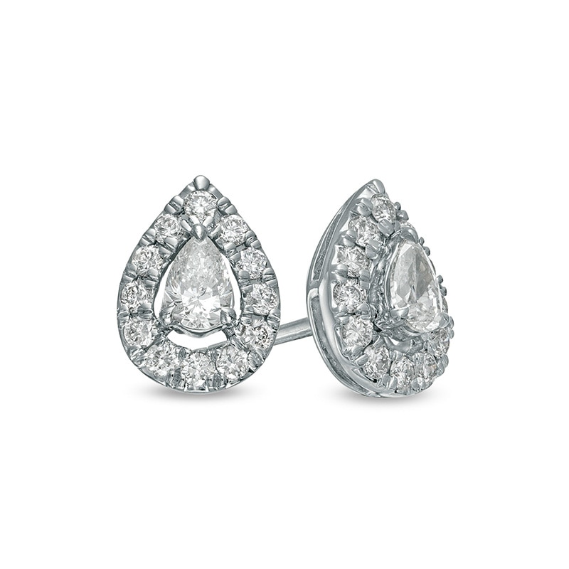 Main Image 1 of Previously Owned - 1/2 CT. T.W. Pear-Shaped Diamond Frame Stud Earrings in 10K White Gold