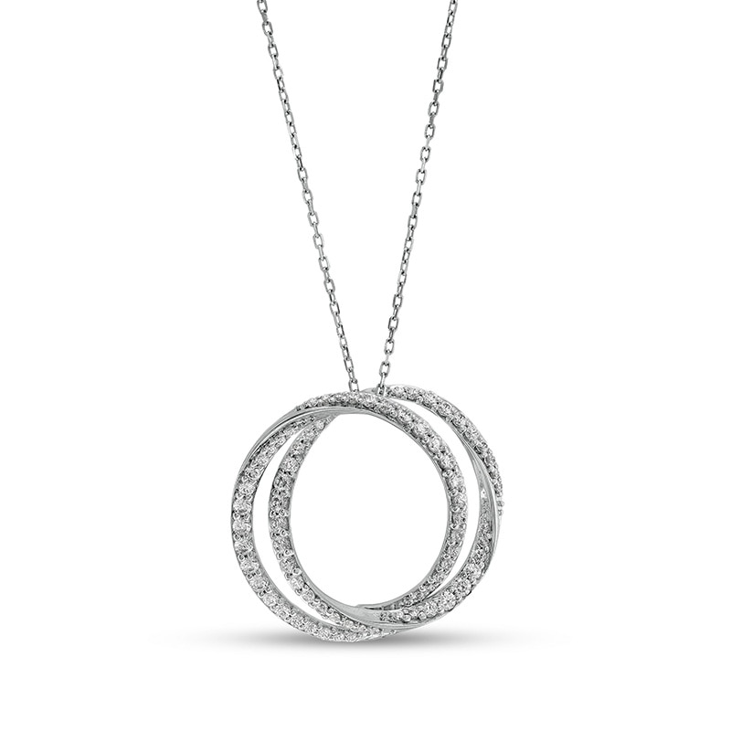 Main Image 1 of Previously Owned - Vera Wang Love Collection 1 CT. T.W. Diamond Entwined Circle Pendant in 10K White Gold – 19"