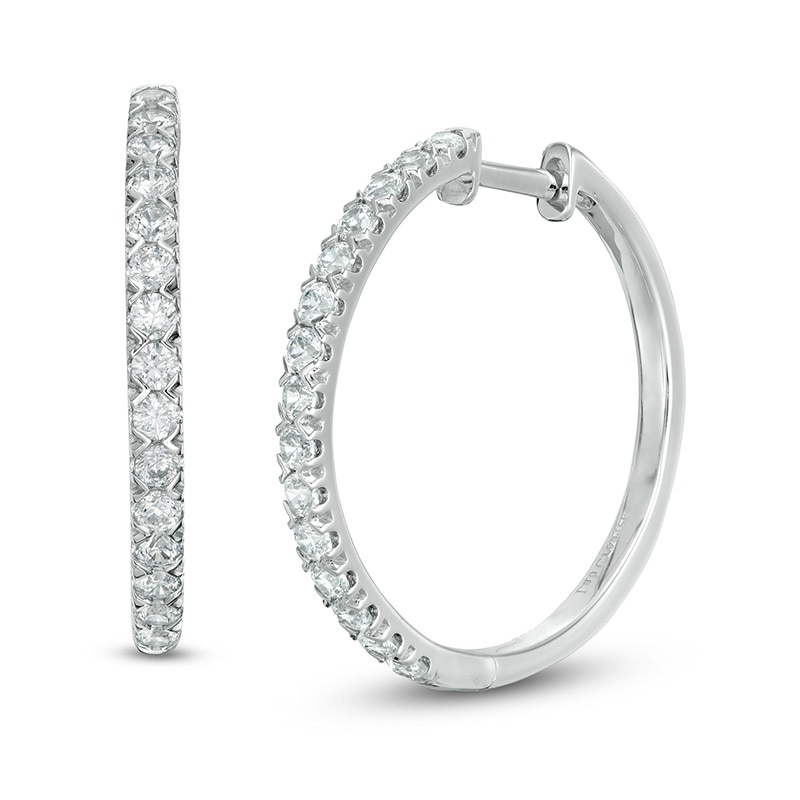 Main Image 1 of Previously Owned - 1 CT. T.W.  Lab-Grown Diamond Hoop Earrings in 14K White Gold (F/SI2)