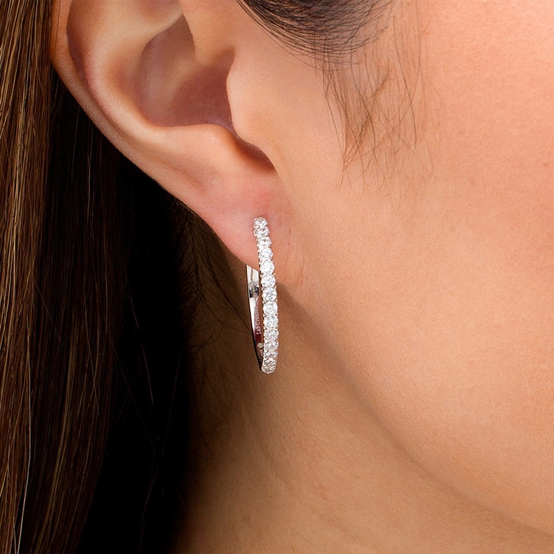 Main Image 2 of Previously Owned - 1 CT. T.W.  Lab-Grown Diamond Hoop Earrings in 14K White Gold (F/SI2)