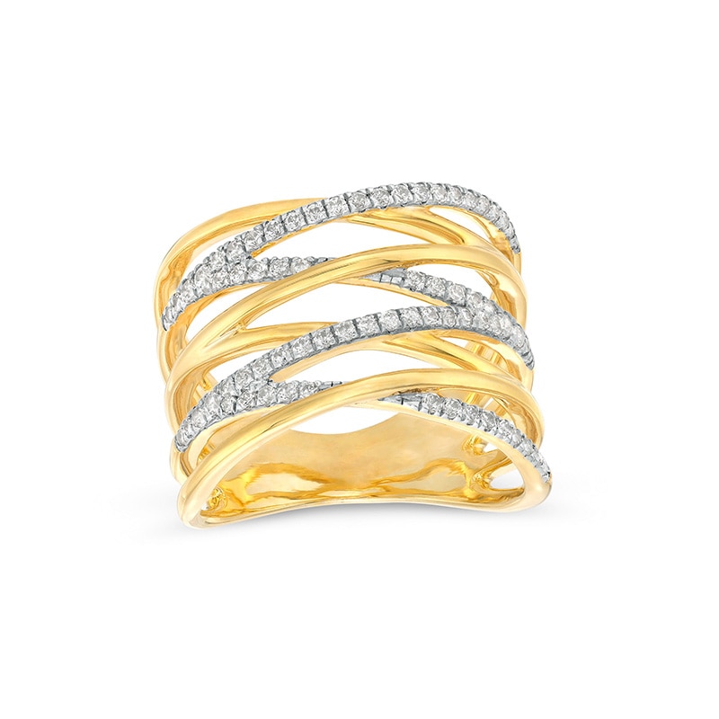 Previously Owned - 1/2 CT. T.W. Diamond Multi-Row Zig-Zag Ring in 10K Gold