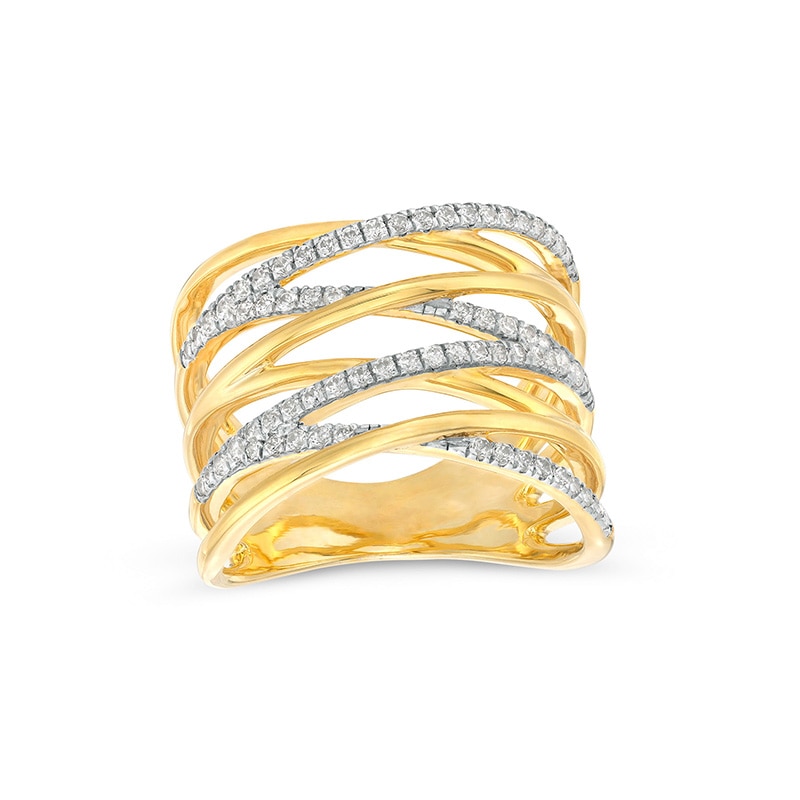 Main Image 1 of Previously Owned - 1/2 CT. T.W. Diamond Multi-Row Zig-Zag Ring in 10K Gold