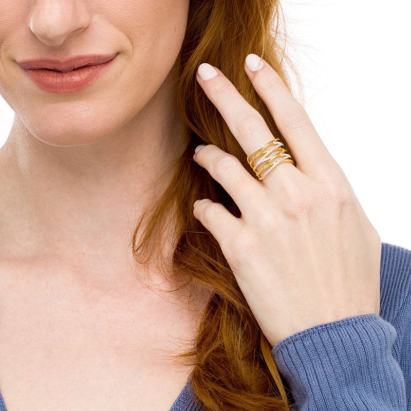 Main Image 2 of Previously Owned - 1/2 CT. T.W. Diamond Multi-Row Zig-Zag Ring in 10K Gold