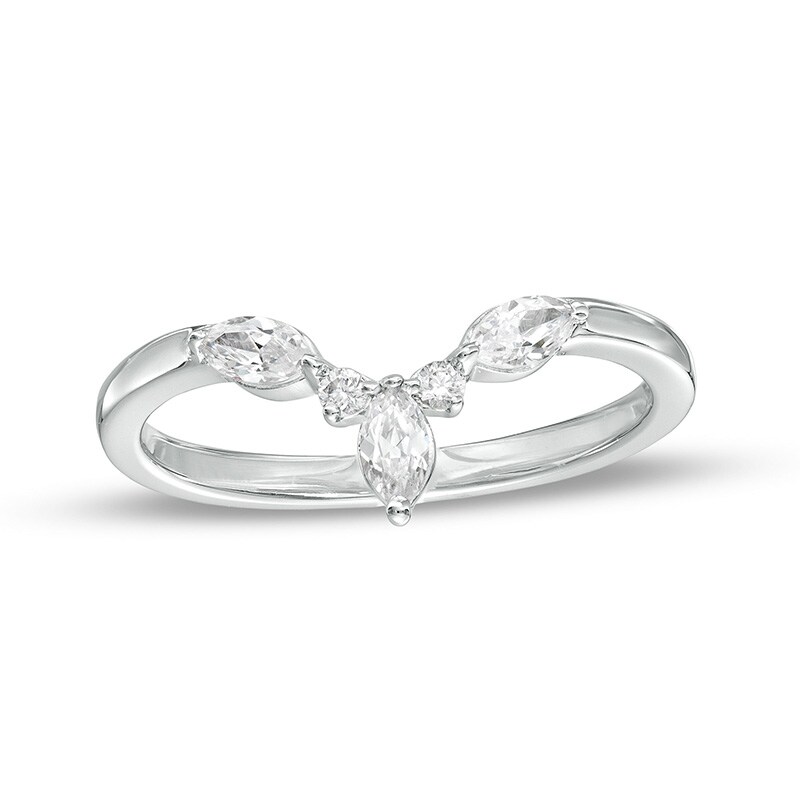 Main Image 1 of Previously Owned - 1/3 CT. T.W. Marquise and Round Diamond Contour Anniversary Band in 14K White Gold