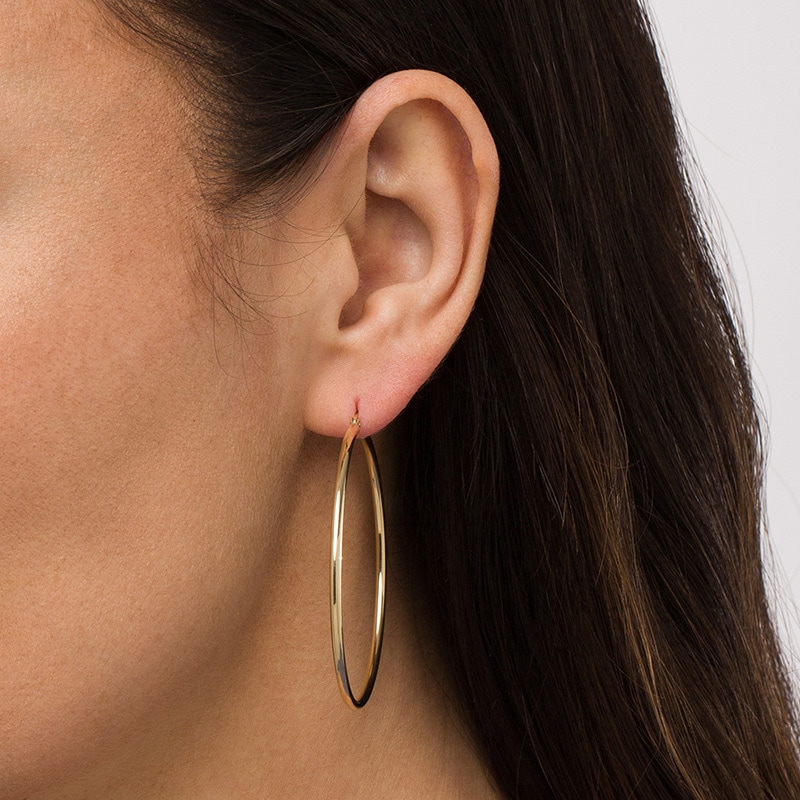 Main Image 2 of Previously Owned - 50.0mm Tube Hoop Earrings in 14K Gold