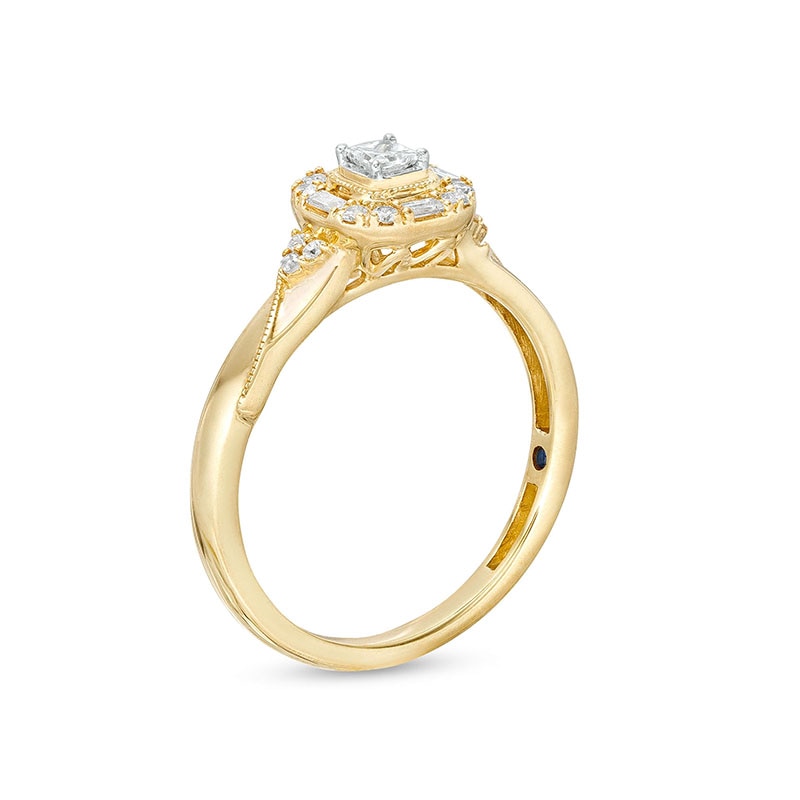 Main Image 3 of Previously Owned - 1/4 CT. T.W. Princess-Cut Diamond Cushion-Shaped Frame Promise Ring in 10K Gold