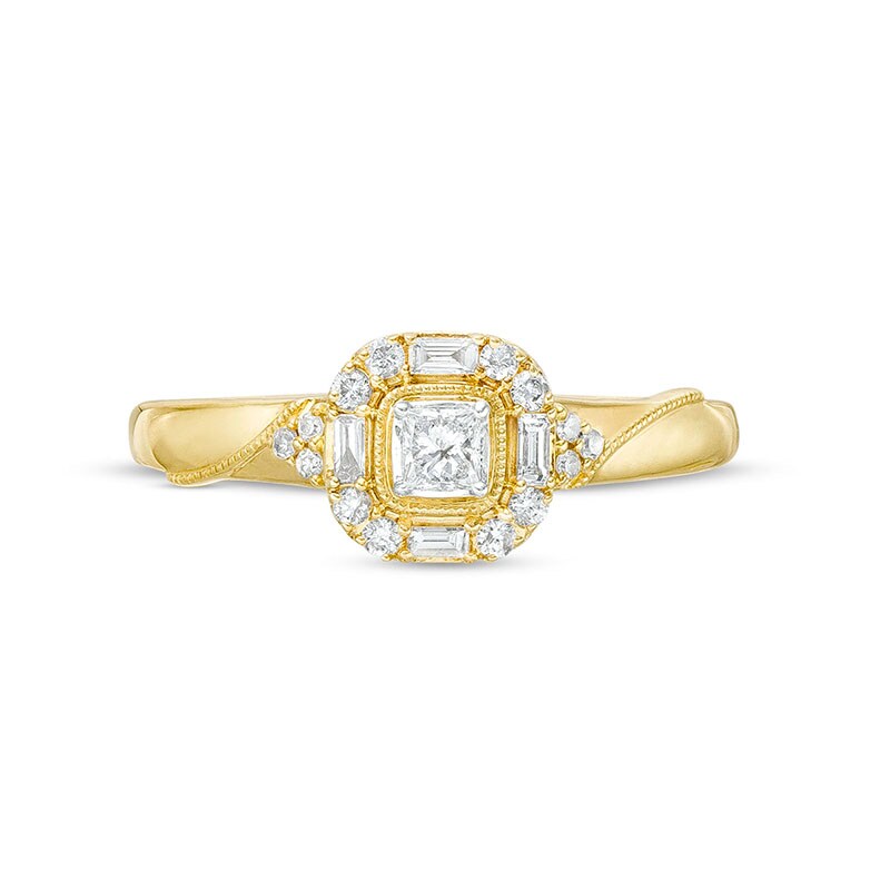Main Image 4 of Previously Owned - 1/4 CT. T.W. Princess-Cut Diamond Cushion-Shaped Frame Promise Ring in 10K Gold