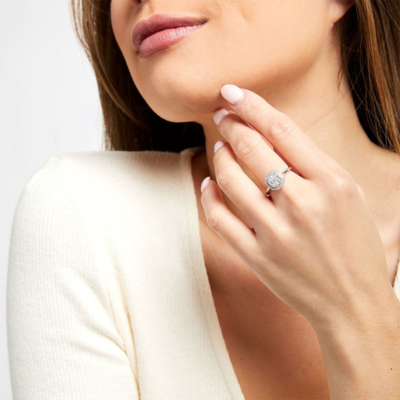 Main Image 2 of Previously Owned - 3/8 CT. T.W. Multi-Diamond Octagonal Frame Ring in 10K White Gold