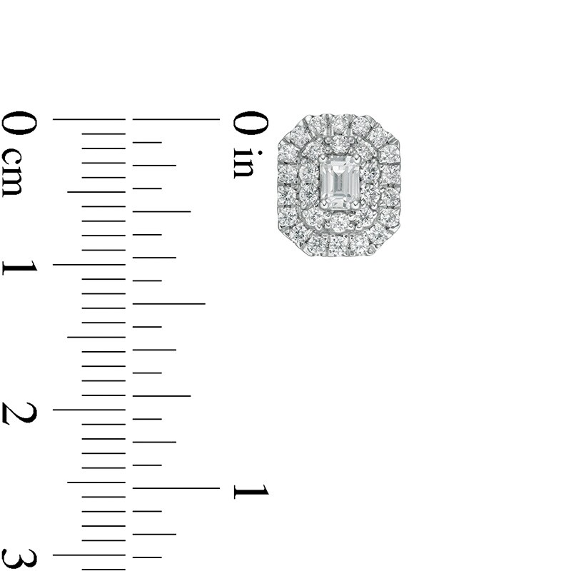 Main Image 3 of Previously Owned - 1 CT. T.W.  Emerald-Cut Lab-Grown Diamond Octagonal Double Frame Stud Earrings in 14K White Gold
