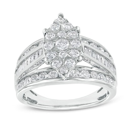 Previously Owned - 1-1/2 CT. T.W. Marquise Multi-Diamond Triple Row Engagement Ring in 10K White Gold
