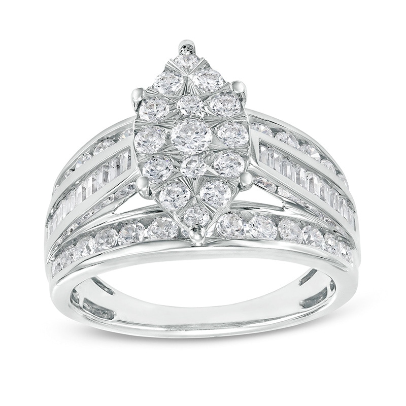 Main Image 1 of Previously Owned - 1-1/2 CT. T.W. Marquise Multi-Diamond Triple Row Engagement Ring in 10K White Gold
