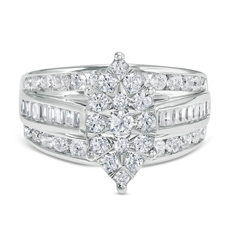 Main Image 4 of Previously Owned - 1-1/2 CT. T.W. Marquise Multi-Diamond Triple Row Engagement Ring in 10K White Gold