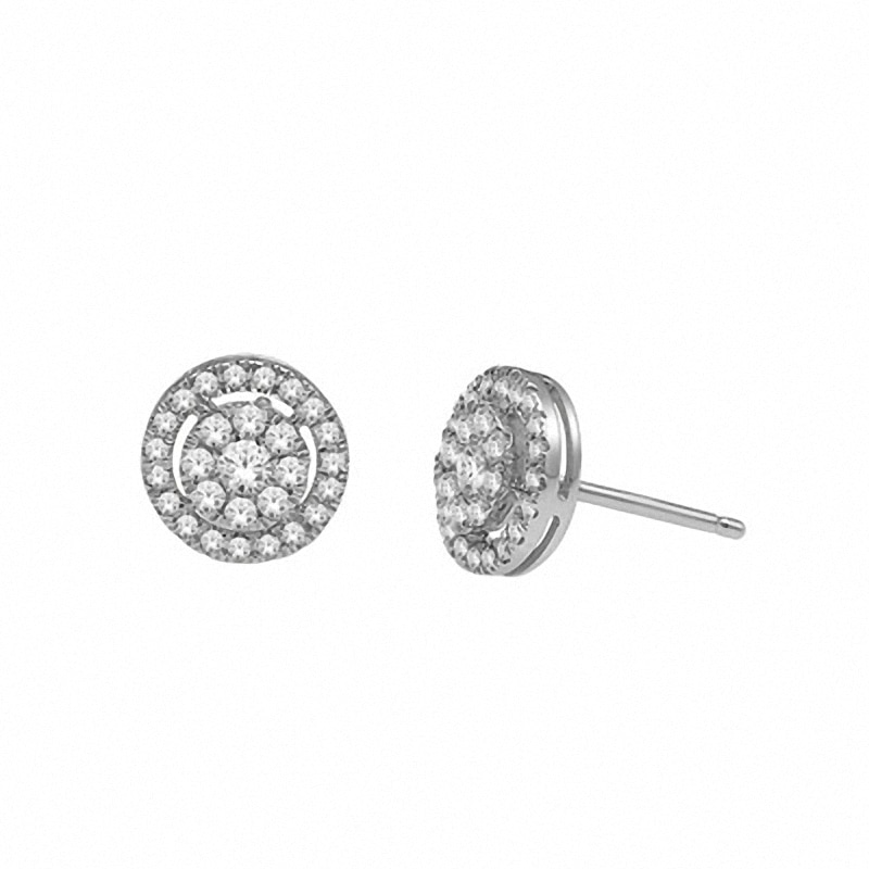 Main Image 1 of Previously Owned - 1/2 CT. T.W. Multi-Diamond Frame Stud Earrings in 10K White Gold