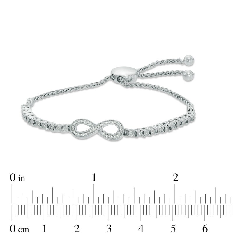 Main Image 2 of Previously Owned - 1/6 CT. T.W. Diamond Infinity Loop Adjustable Bolo Bracelet in Sterling Silver - 9.5"