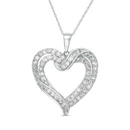 Previously Owned - 2 CT. T.W. Diamond Crossover Heart Pendant in 10K White Gold
